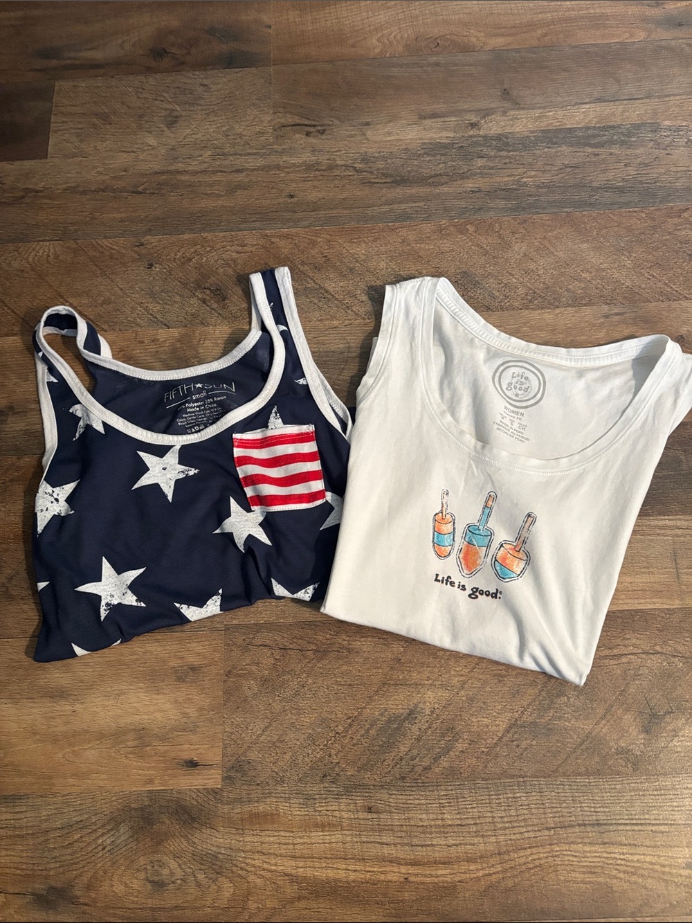 Life Is Good Women's White Graphic Tank and Fifth Sun Navy/White Stars Tank-Set